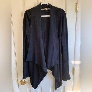 Anthropologie Bordeaux Black Knit Fleece Open Drapey Cardigan Sweater Medium EUC